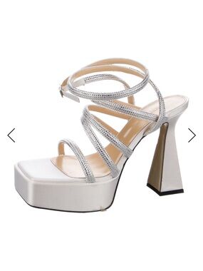 MACH & MACH White Sydney Strappy Embellished Platform Sandals EU 39.5 US 9 9.5